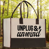 Unplug & Unwind Cotton Canvas Chic Tote Bag Camping Tote Camping Lover Gift Tote Bag Outdoor Tote Weekender Tote Multipurpose Camper Tote - Aaria Tees Aaria Tees