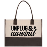 Unplug & Unwind Cotton Canvas Chic Tote Bag Camping Tote Camping Lover Gift Tote Bag Outdoor Tote Weekender Tote Multipurpose Camper Tote - Aaria Tees Aaria Tees