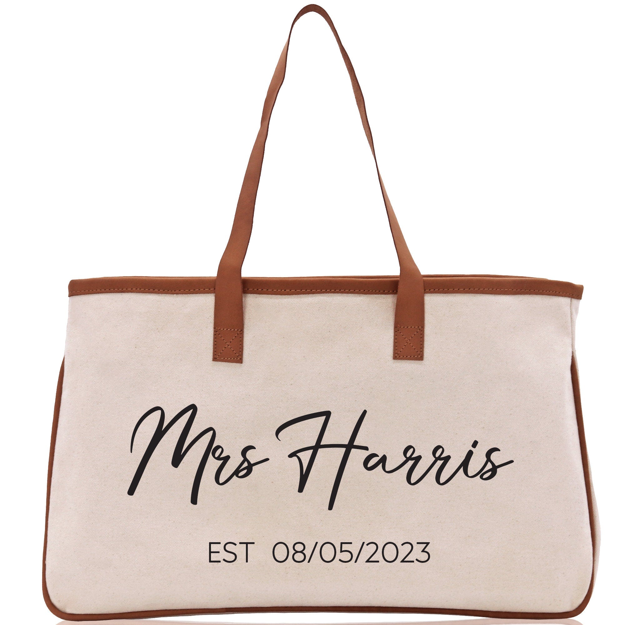 Mrs. Last Name Est Year Tote Bag Personalized Date Wedding Tote Bridal Shower Gift Honeymoon Gift Customized Wedding Gift Bridesmaid Gift - Aaria Tees Aaria Tees