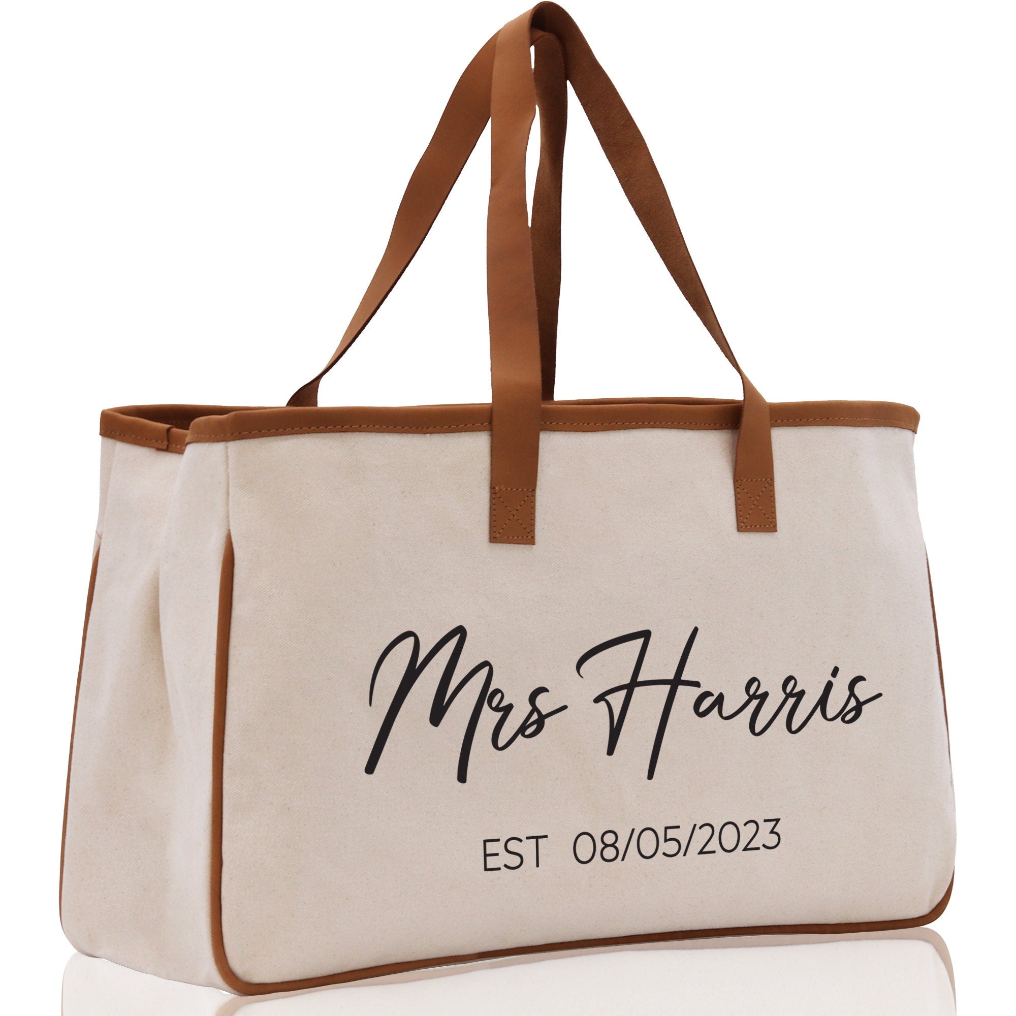 Mrs. Last Name Est Year Tote Bag Personalized Date Wedding Tote Bridal Shower Gift Honeymoon Gift Customized Wedding Gift Bridesmaid Gift - Aaria Tees Aaria Tees