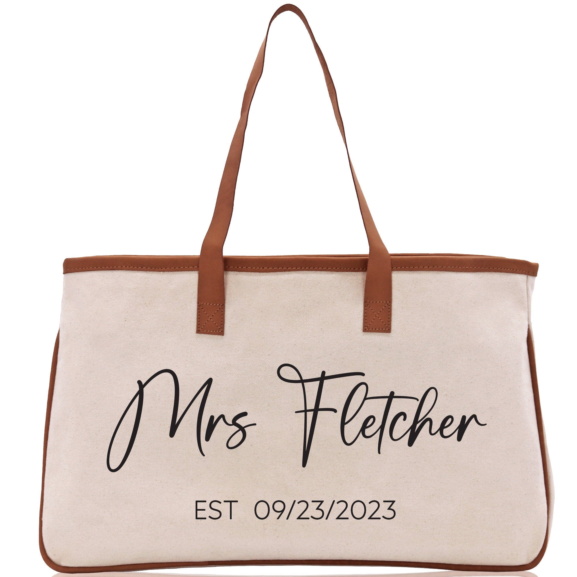 Mrs. Last Name Est Year Tote Bag Personalized Date Wedding Tote Bridal Shower Gift Honeymoon Gift Customized Wedding Gift Bridesmaid Gift - Aaria Tees Aaria Tees