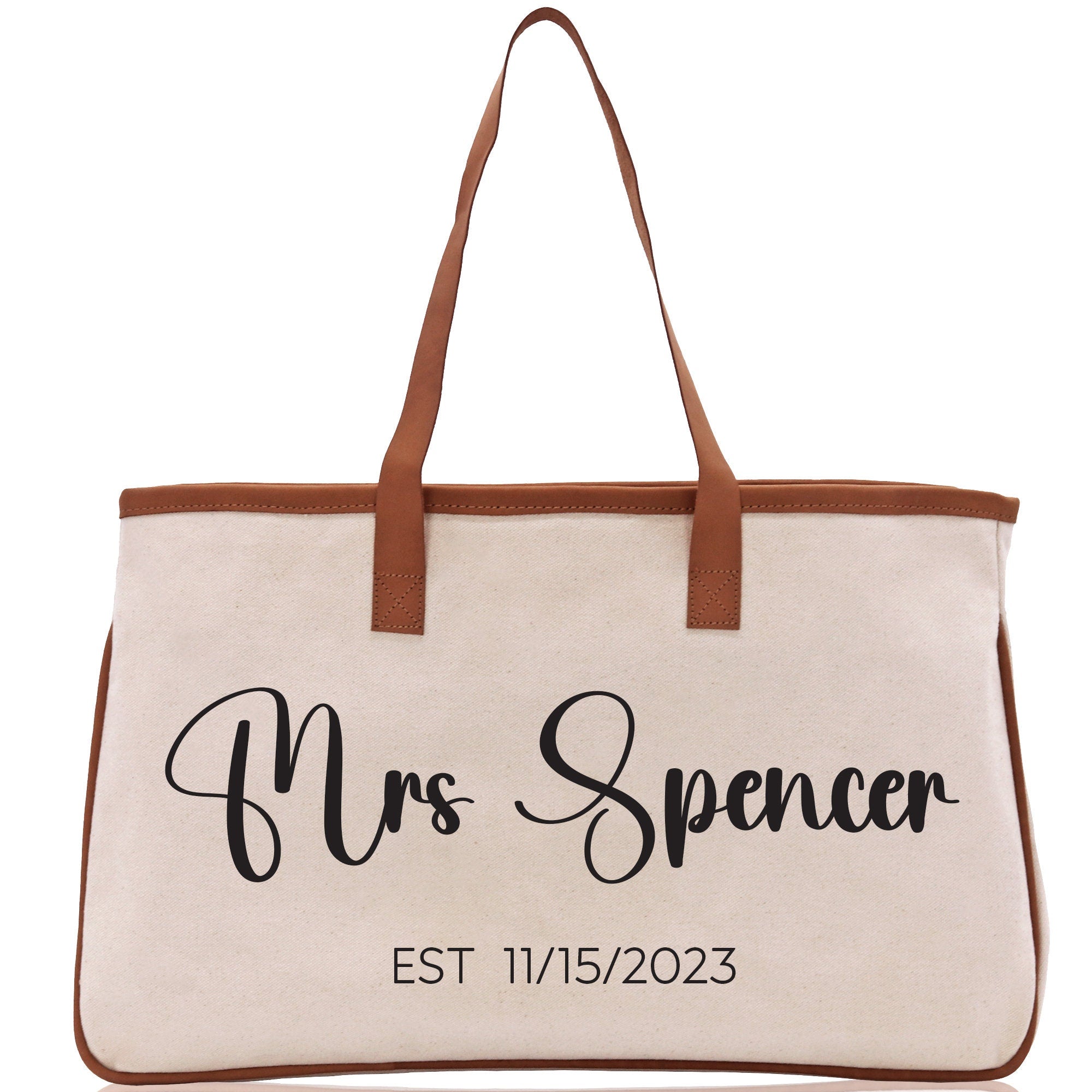 Mrs. Last Name Est Year Tote Bag Personalized Date Wedding Tote Bridal Shower Gift Honeymoon Gift Customized Wedding Gift Bridesmaid Gift - Aaria Tees Aaria Tees
