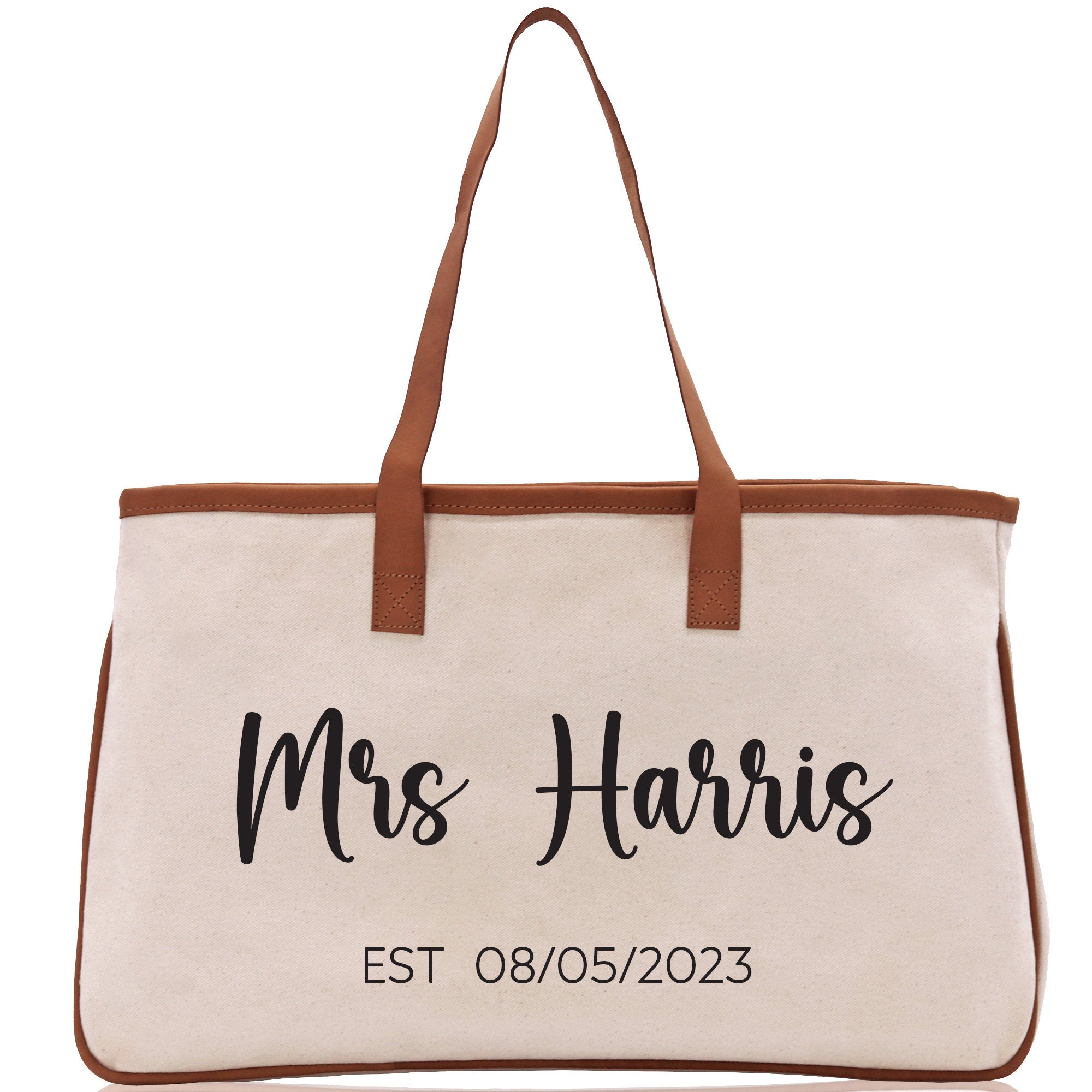 Mrs. Last Name Est Year Tote Bag Personalized Date Wedding Tote Bridal Shower Gift Honeymoon Gift Customized Wedding Gift Bridesmaid Gift - Aaria Tees Aaria Tees