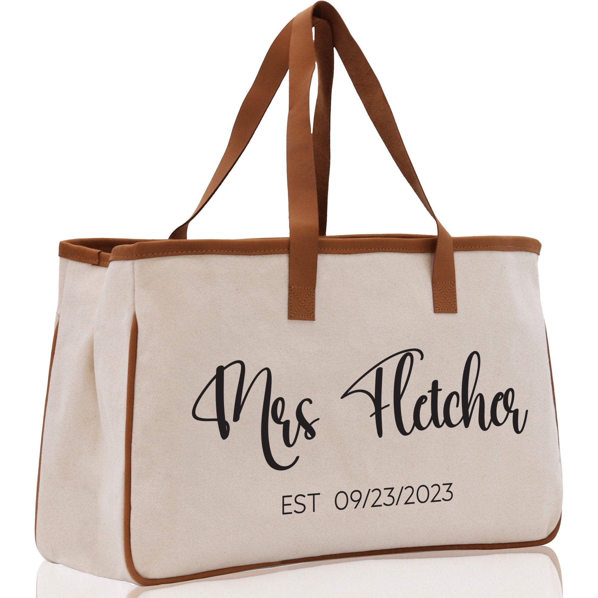 Mrs. Last Name Est Year Tote Bag Personalized Date Wedding Tote Bridal Shower Gift Honeymoon Gift Customized Wedding Gift Bridesmaid Gift - Aaria Tees Aaria Tees