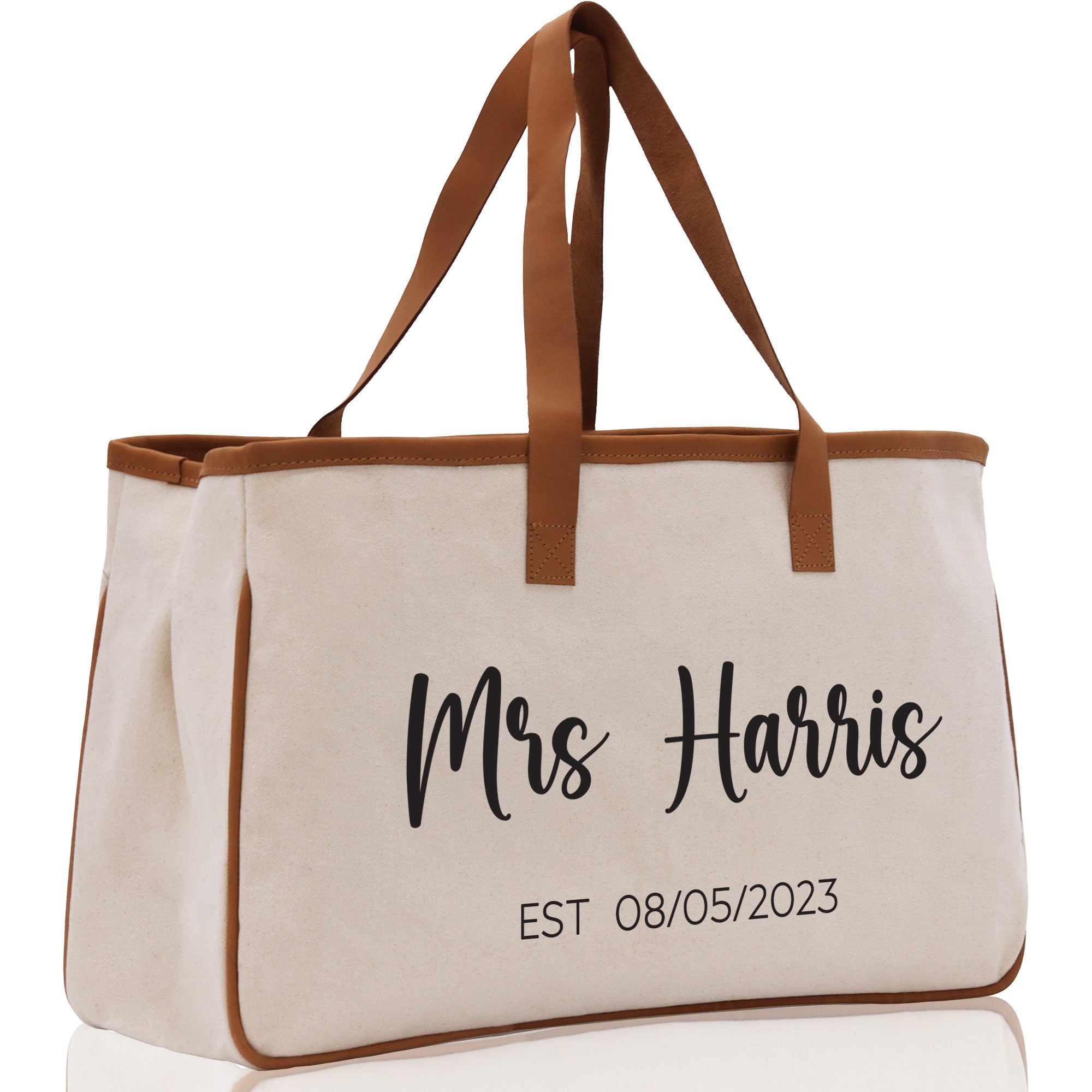 Mrs. Last Name Est Year Tote Bag Personalized Date Wedding Tote Bridal Shower Gift Honeymoon Gift Customized Wedding Gift Bridesmaid Gift - Aaria Tees Aaria Tees