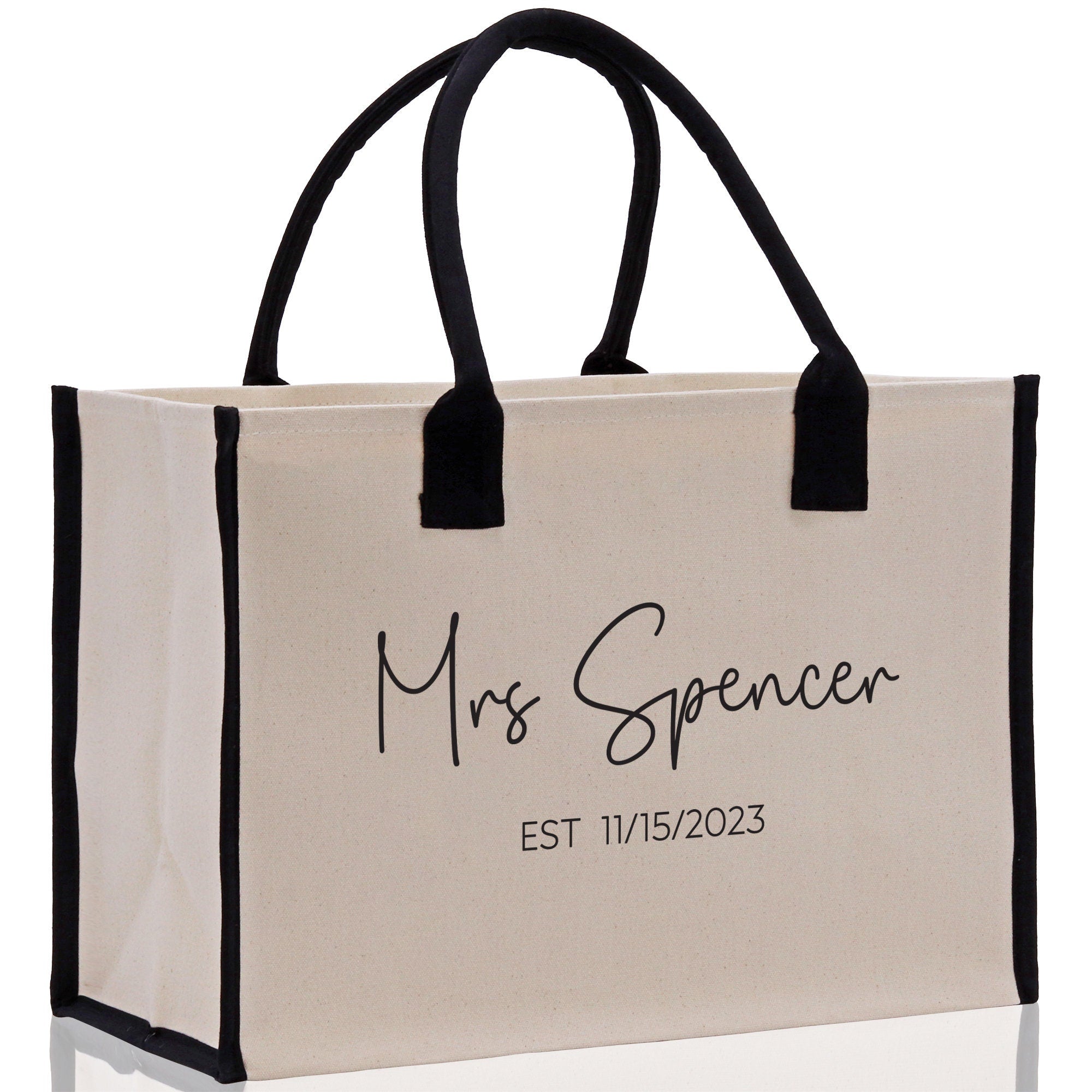 Mrs. Last Name Est Year Tote Bag Personalized Date Wedding Tote Bridal Shower Gift Honeymoon Gift Customized Wedding Gift Bridesmaid Gif - Aaria Tees Aaria Tees