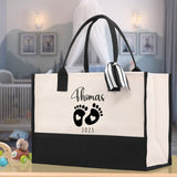 Baby Feet Personalized Name and Date Tote Bag for New Mom Pregnant Mom Shower Gift Baby Footprints Labor & Delivery Chick Tote Carrying Bag - Aaria Tees Aaria Tees