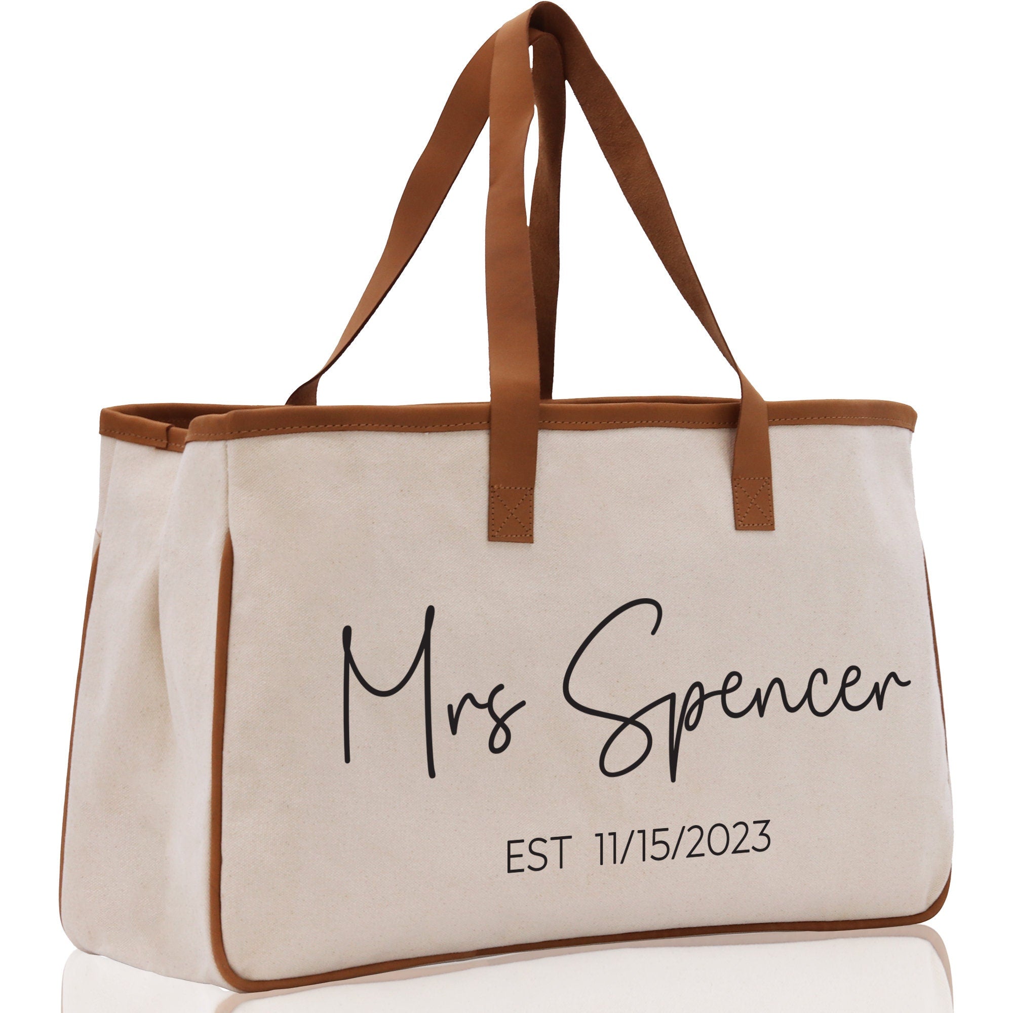 Mrs. Last Name Est Year Tote Bag Personalized Date Wedding Tote Bridal Shower Gift Honeymoon Gift Customized Wedding Gift Bridesmaid Gift - Aaria Tees Aaria Tees