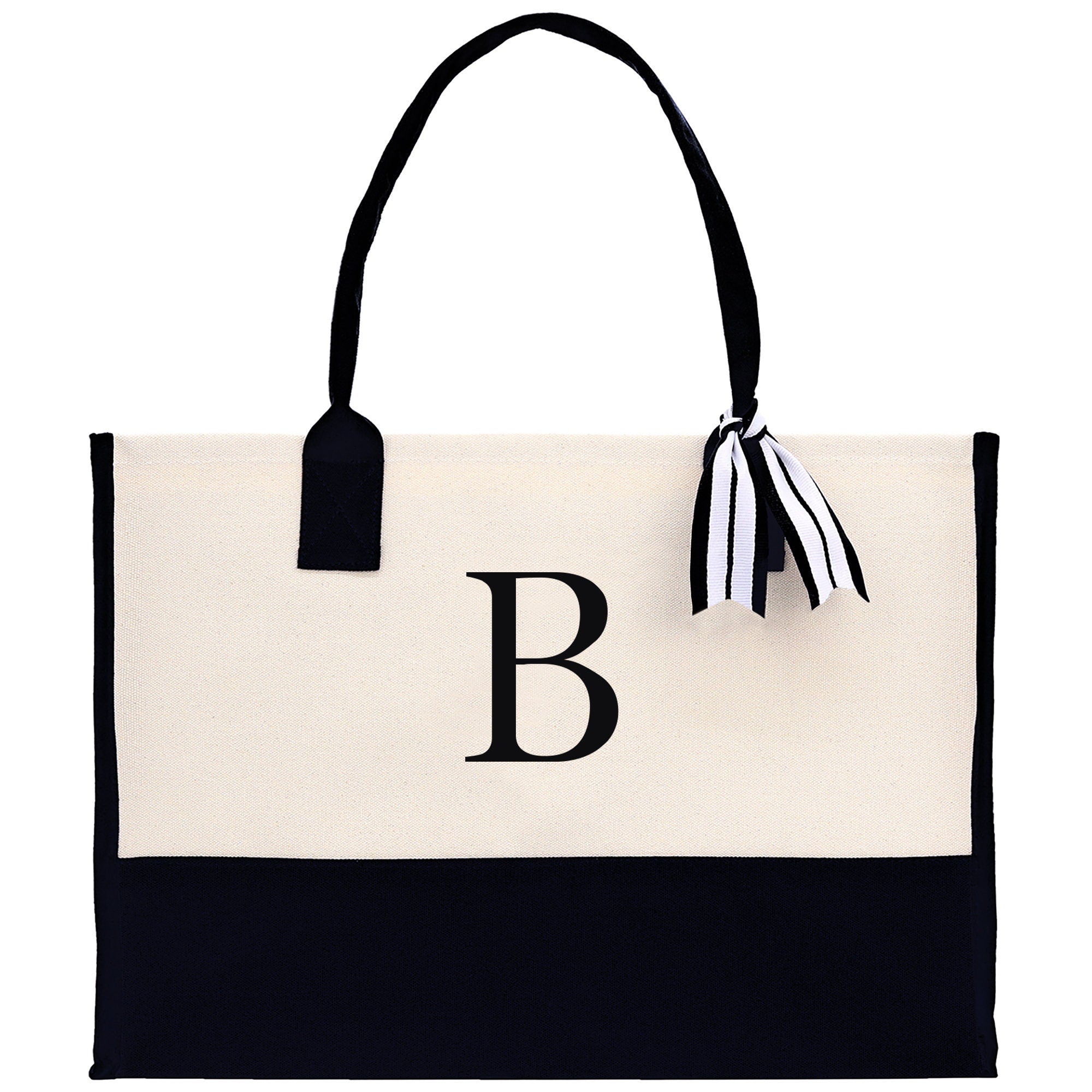 Personalized Cotton Canvas Beach Tote Bag Monogram Tote Bag Initial Canvas Tote Bridesmaid Gift Tote Custom Beach Bag Gift for Her A-Z - Aaria Tees Aaria Tees