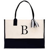 Personalized Cotton Canvas Beach Tote Bag Monogram Tote Bag Initial Canvas Tote Bridesmaid Gift Tote Custom Beach Bag Gift for Her A-Z - Aaria Tees Aaria Tees