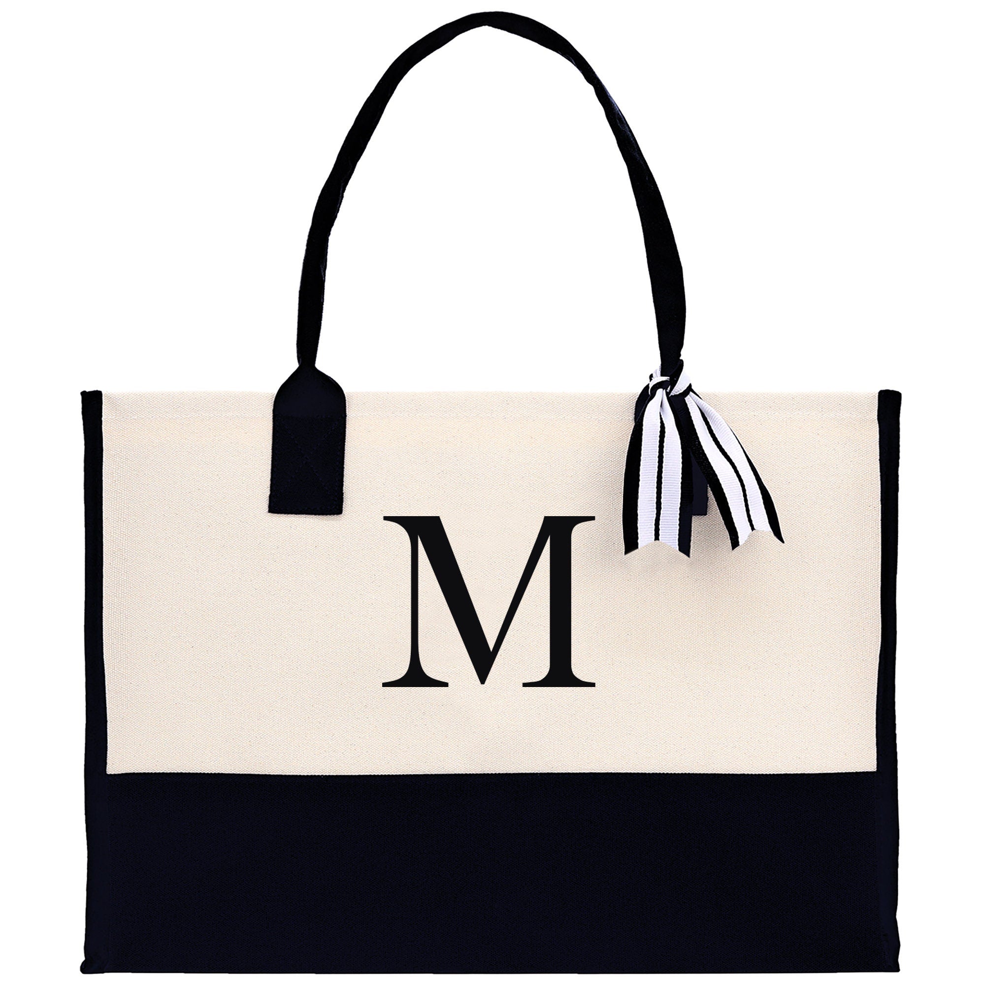 Personalized Cotton Canvas Beach Tote Bag Monogram Tote Bag Initial Canvas Tote Bridesmaid Gift Tote Custom Beach Bag Gift for Her A-Z - Aaria Tees Aaria Tees