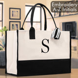 Personalized Cotton Canvas Beach Tote Bag Monogram Tote Bag Initial Canvas Tote Bridesmaid Gift Tote Custom Beach Bag Gift for Her A-Z - Aaria Tees Aaria Tees
