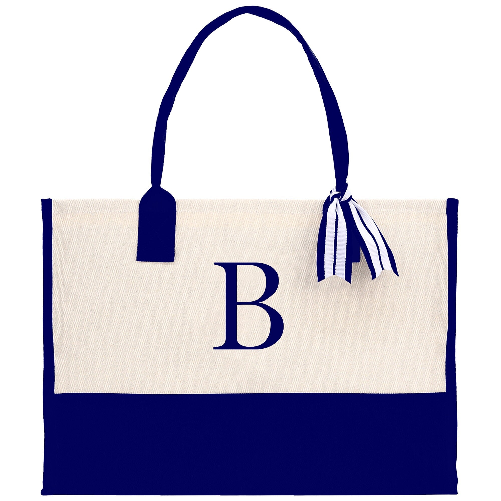 Personalized Cotton Canvas Beach Tote Bag Monogram Tote Bag Initial Canvas Tote Bridesmaid Gift Tote Custom Beach Bag Gift for Her A-Z - Aaria Tees Aaria Tees