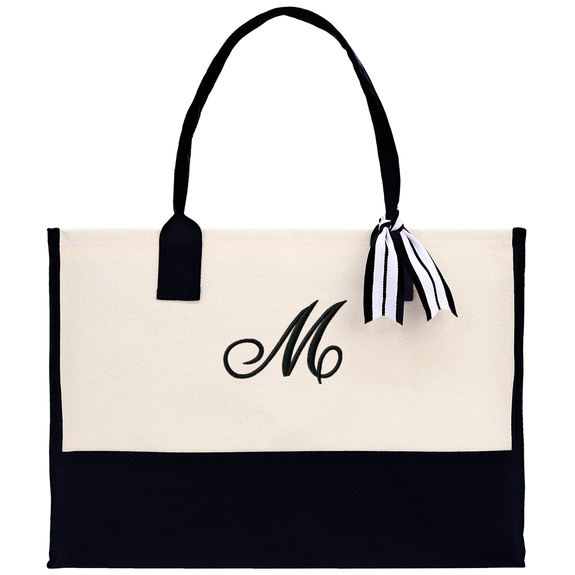 Personalized Cotton Canvas Beach Tote Bag Monogram Tote Bag Initial Canvas Tote Bridesmaid Gift Tote Custom Beach Bag Gift for Her A-Z - Aaria Tees Aaria Tees