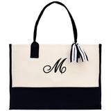Personalized Cotton Canvas Beach Tote Bag Monogram Tote Bag Initial Canvas Tote Bridesmaid Gift Tote Custom Beach Bag Gift for Her A-Z - Aaria Tees Aaria Tees