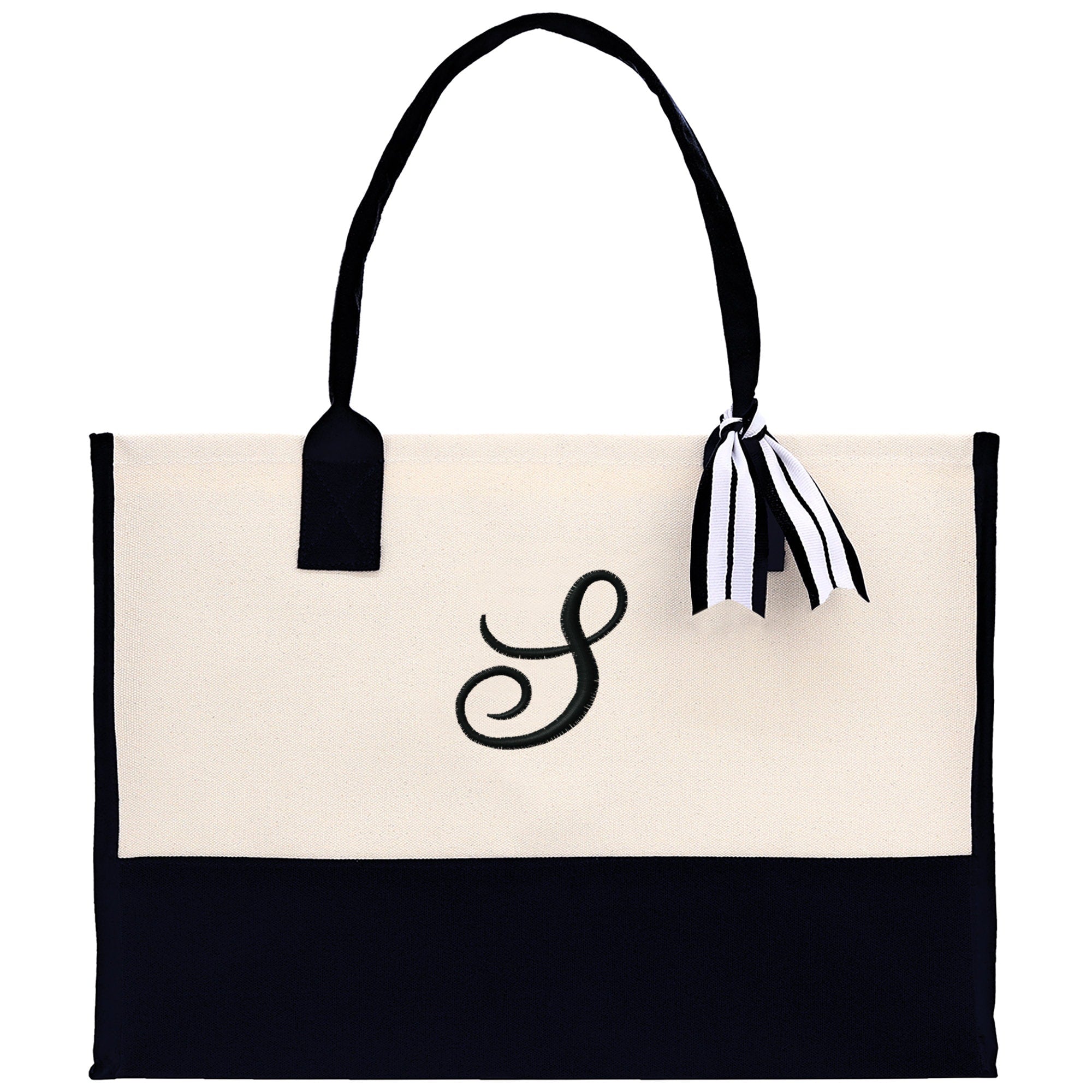 Personalized Cotton Canvas Beach Tote Bag Monogram Tote Bag Initial Canvas Tote Bridesmaid Gift Tote Custom Beach Bag Gift for Her A-Z - Aaria Tees Aaria Tees