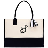 Personalized Cotton Canvas Beach Tote Bag Monogram Tote Bag Initial Canvas Tote Bridesmaid Gift Tote Custom Beach Bag Gift for Her A-Z - Aaria Tees Aaria Tees