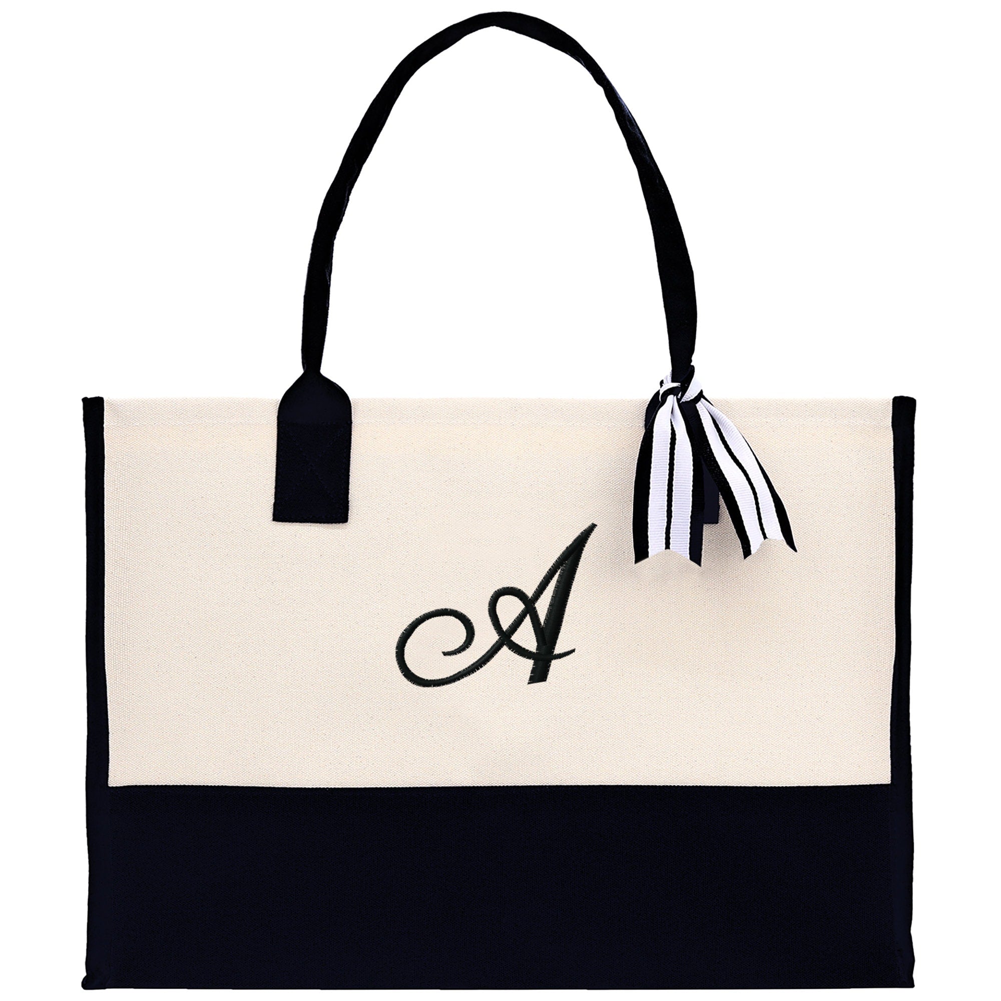 Personalized Cotton Canvas Beach Tote Bag Monogram Tote Bag Initial Canvas Tote Bridesmaid Gift Tote Custom Beach Bag Gift for Her A-Z - Aaria Tees Aaria Tees