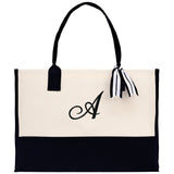 Personalized Cotton Canvas Beach Tote Bag Monogram Tote Bag Initial Canvas Tote Bridesmaid Gift Tote Custom Beach Bag Gift for Her A-Z - Aaria Tees Aaria Tees