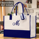 Personalized Cotton Canvas Beach Tote Bag Monogram Tote Bag Initial Canvas Tote Bridesmaid Gift Tote Custom Beach Bag Gift for Her A-Z - Aaria Tees Aaria Tees
