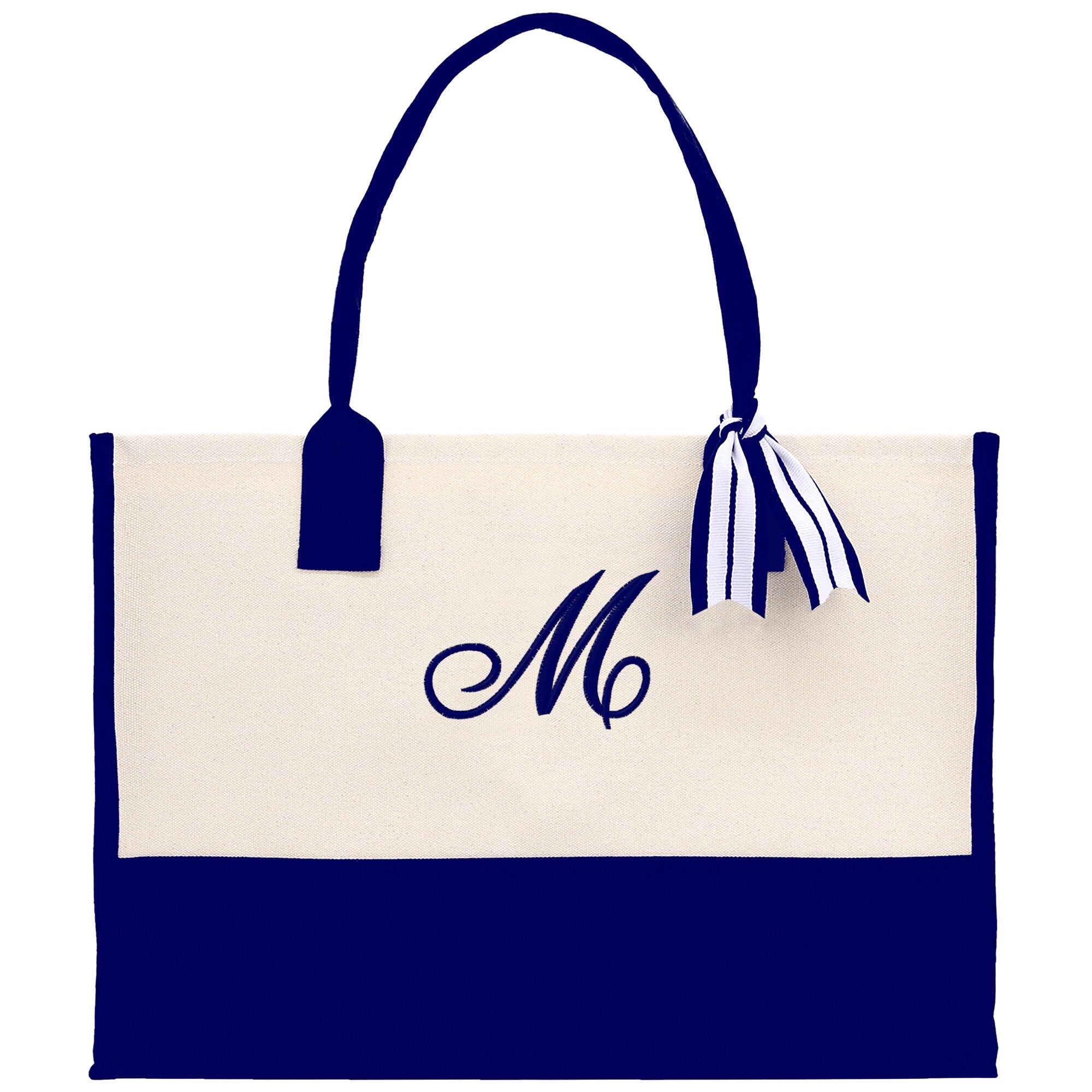 Personalized Cotton Canvas Beach Tote Bag Monogram Tote Bag Initial Canvas Tote Bridesmaid Gift Tote Custom Beach Bag Gift for Her A-Z - Aaria Tees Aaria Tees