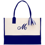 Personalized Cotton Canvas Beach Tote Bag Monogram Tote Bag Initial Canvas Tote Bridesmaid Gift Tote Custom Beach Bag Gift for Her A-Z - Aaria Tees Aaria Tees