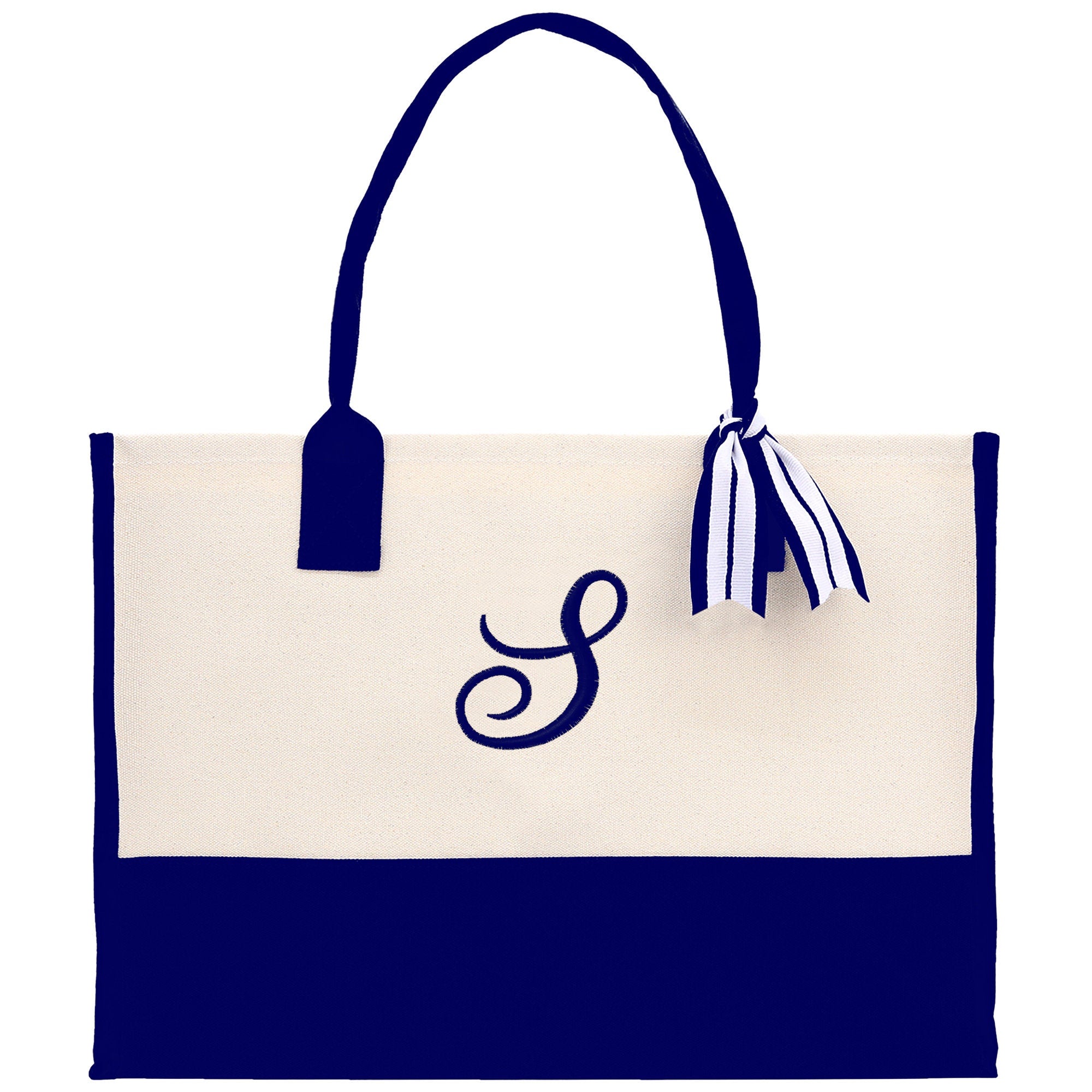 Personalized Cotton Canvas Beach Tote Bag Monogram Tote Bag Initial Canvas Tote Bridesmaid Gift Tote Custom Beach Bag Gift for Her A-Z - Aaria Tees Aaria Tees