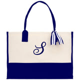 Personalized Cotton Canvas Beach Tote Bag Monogram Tote Bag Initial Canvas Tote Bridesmaid Gift Tote Custom Beach Bag Gift for Her A-Z - Aaria Tees Aaria Tees