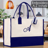 Personalized Cotton Canvas Beach Tote Bag Monogram Tote Bag Initial Canvas Tote Bridesmaid Gift Tote Custom Beach Bag Gift for Her A-Z - Aaria Tees Aaria Tees