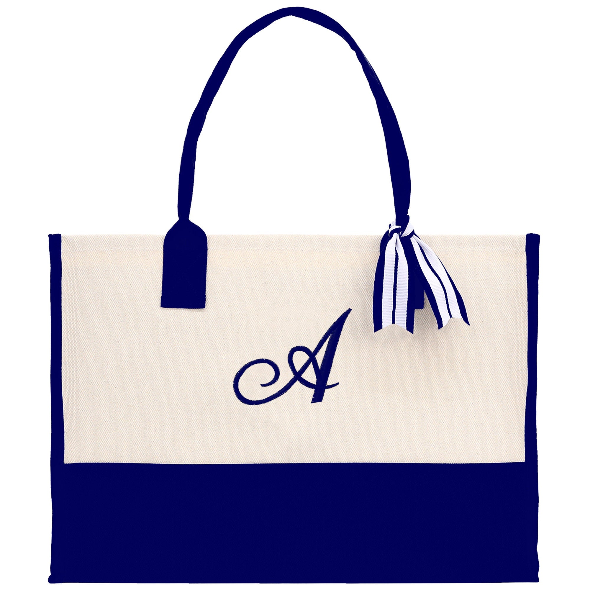 Personalized Cotton Canvas Beach Tote Bag Monogram Tote Bag Initial Canvas Tote Bridesmaid Gift Tote Custom Beach Bag Gift for Her A-Z - Aaria Tees Aaria Tees