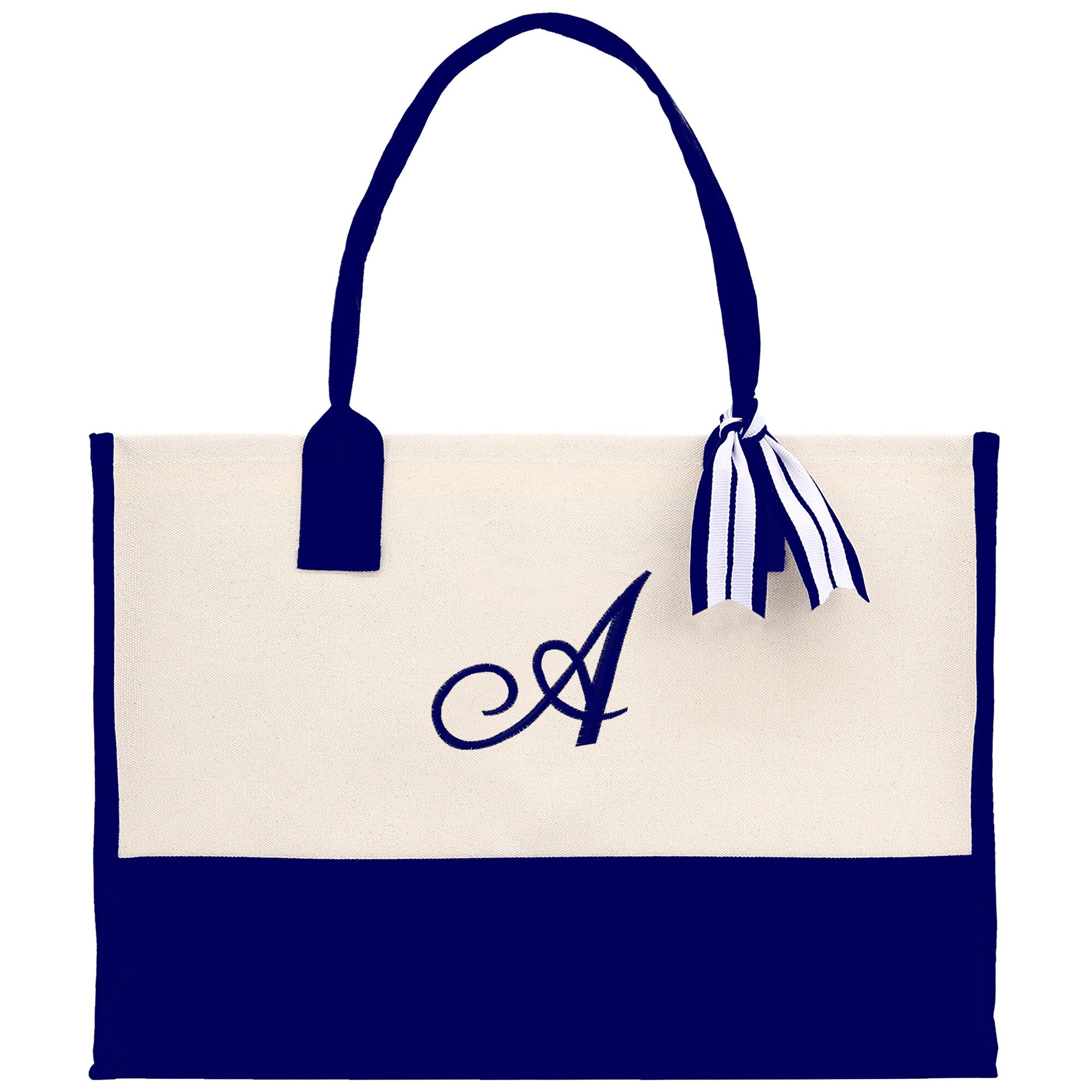Personalized Cotton Canvas Beach Tote Bag Monogram Tote Bag Initial Canvas Tote Bridesmaid Gift Tote Custom Beach Bag Gift for Her A-Z - Aaria Tees Aaria Tees