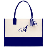 Personalized Cotton Canvas Beach Tote Bag Monogram Tote Bag Initial Canvas Tote Bridesmaid Gift Tote Custom Beach Bag Gift for Her A-Z - Aaria Tees Aaria Tees