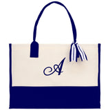 Personalized Cotton Canvas Beach Tote Bag Monogram Tote Bag Initial Canvas Tote Bridesmaid Gift Tote Custom Beach Bag Gift for Her A-Z - Aaria Tees Aaria Tees