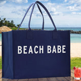 Beach Babe Cotton Canvas Chic Beach Tote Bag Multipurpose Tote Weekender Tote Gift for Her Outdoor Tote Vacation Tote Large Beach Bag - Aaria Tees Aaria Tees