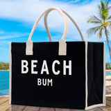 Beach Bum Cotton Canvas Chic Beach Tote Bag Multipurpose Tote Weekender Tote Gift for Her Outdoor Tote Vacation Tote Large Beach Bag - Aaria Tees Aaria Tees