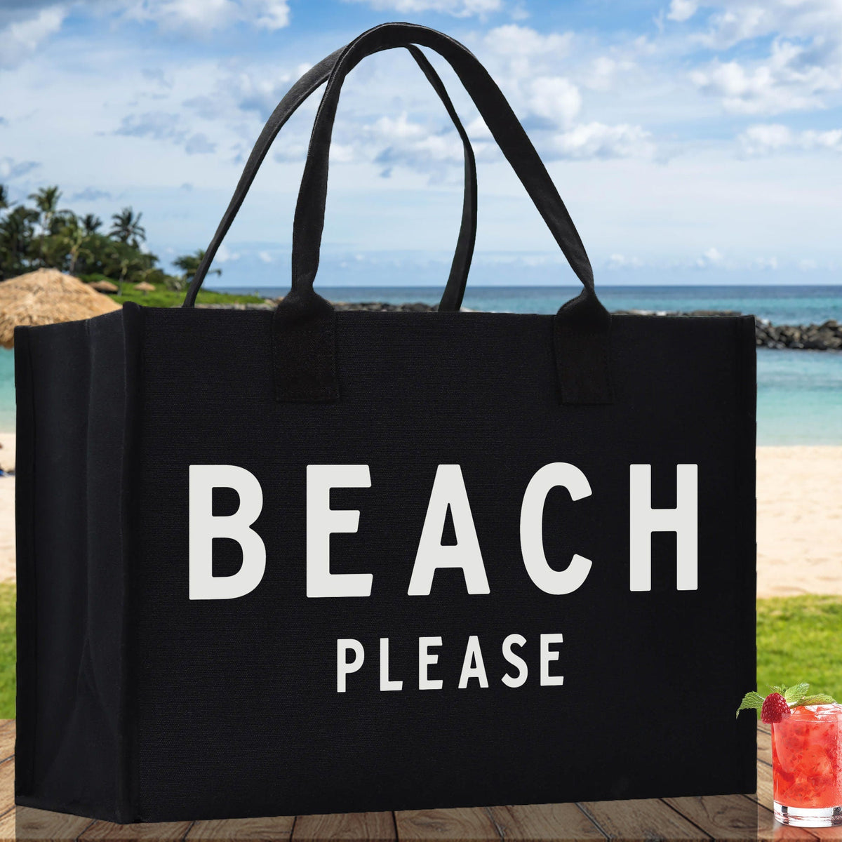 Beach Please Cotton Canvas Chic Beach Tote Bag Multipurpose Tote Weekender Tote Gift for Her Outdoor Tote Vacation Tote Large Beach Bag - Aaria Tees