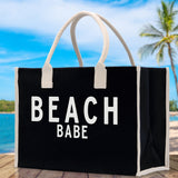 Beach Babe Cotton Canvas Chic Beach Tote Bag Multipurpose Tote Weekender Tote Gift for Her Outdoor Tote Vacation Tote Large Beach Bag - Aaria Tees Aaria Tees