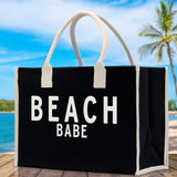 Beach Babe Cotton Canvas Chic Beach Tote Bag Multipurpose Tote Weekender Tote Gift for Her Outdoor Tote Vacation Tote Large Beach Bag - Aaria Tees Aaria Tees