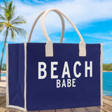 Beach Babe Cotton Canvas Chic Beach Tote Bag Multipurpose Tote Weekender Tote Gift for Her Outdoor Tote Vacation Tote Large Beach Bag - Aaria Tees Aaria Tees