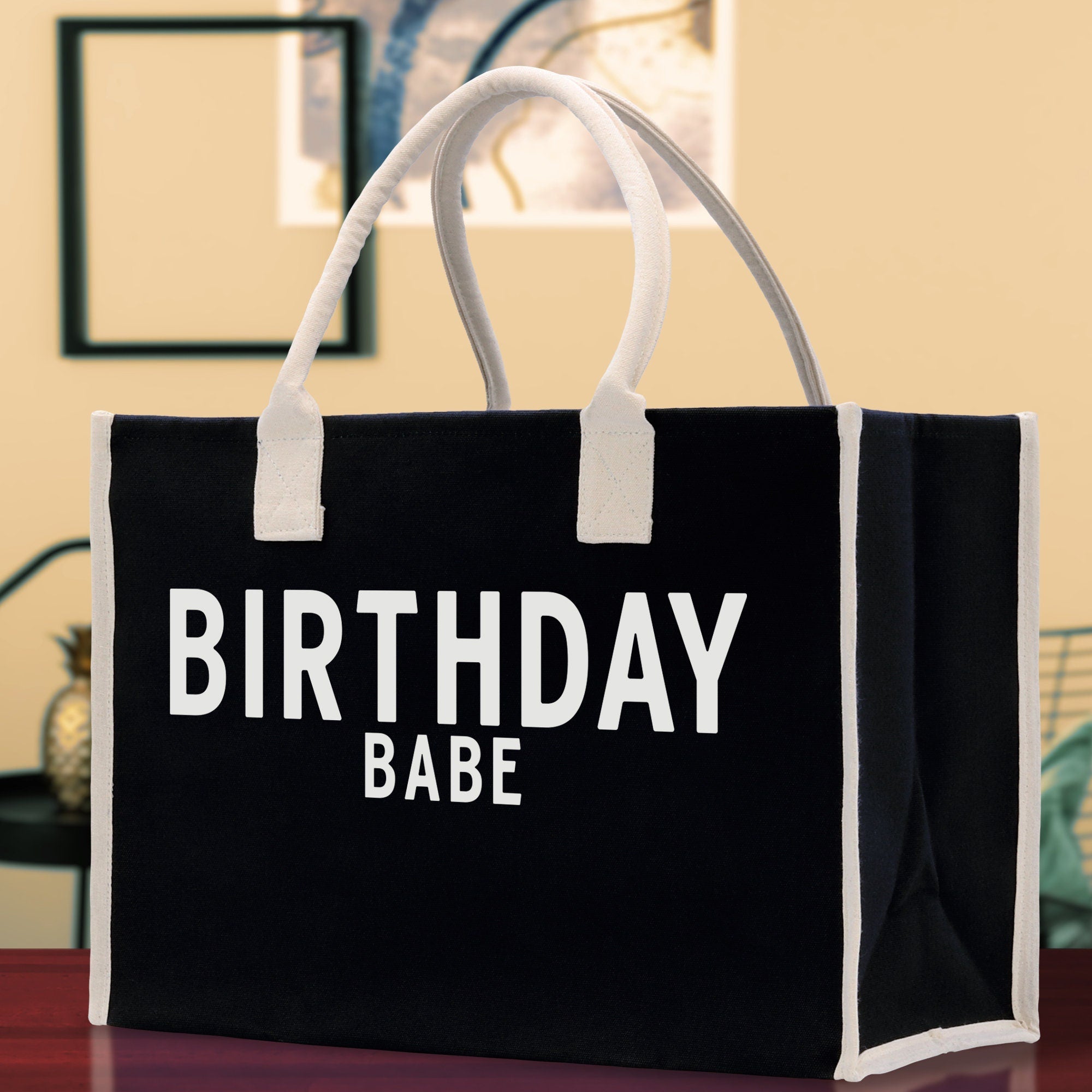 Birthday Babe Cotton Canvas Chic Beach Tote Bag Multipurpose Tote Weekender Tote Gift for Her Outdoor Tote Vacation Tote Large Beach Bag - Aaria Tees Aaria Tees