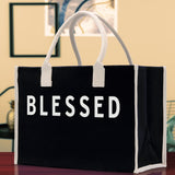 Blessed Cotton Canvas Chic Beach Tote Bag Multipurpose Tote Weekender Tote Gift for Her Outdoor Tote Vacation Tote Large Beach Bag - Aaria Tees Aaria Tees
