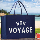 Bon Voyage Cotton Canvas Chic Beach Tote Bag Multipurpose Tote Weekender Tote Gift for Her Outdoor Tote Vacation Tote Large Beach Bag - Aaria Tees Aaria Tees