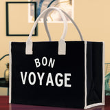 Bon Voyage Cotton Canvas Chic Beach Tote Bag Multipurpose Tote Weekender Tote Gift for Her Outdoor Tote Vacation Tote Large Beach Bag - Aaria Tees Aaria Tees