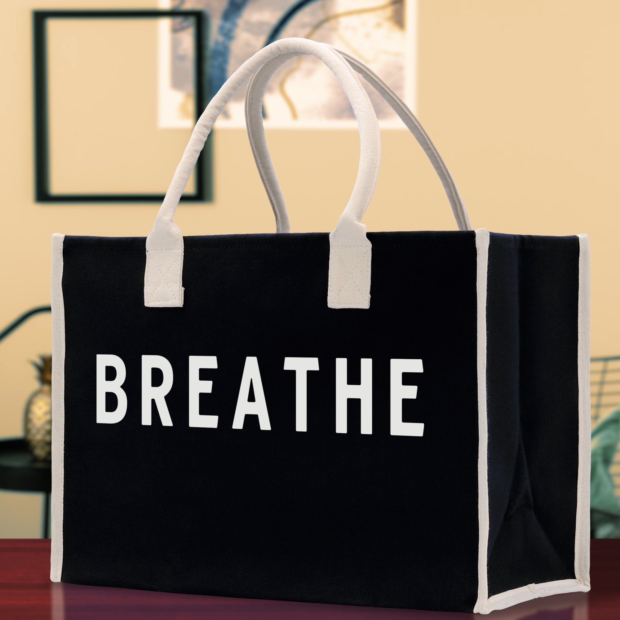 Breathe Cotton Canvas Chic Beach Tote Bag Multipurpose Tote Weekender Tote Gift for Her Outdoor Tote Vacation Tote Large Beach Bag - Aaria Tees Aaria Tees
