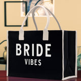 Bride Vibes Cotton Canvas Chic Beach Tote Bag Multipurpose Tote Weekender Tote Gift for Her Outdoor Tote Vacation Tote Large Beach Bag - Aaria Tees Aaria Tees