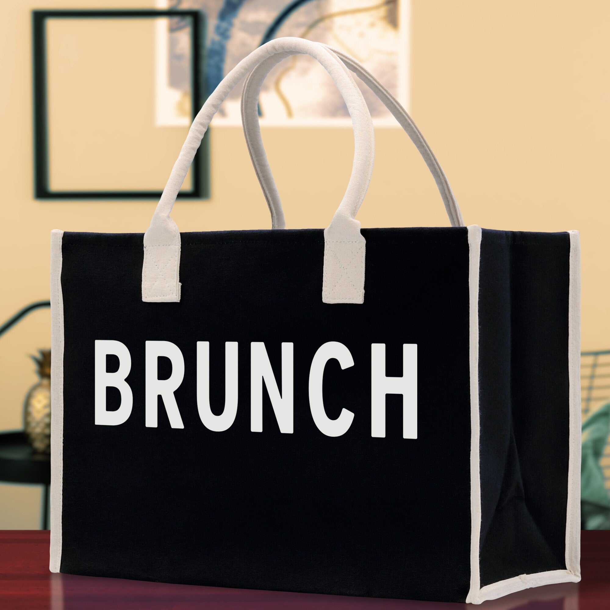 Brunch Cotton Canvas Chic Beach Tote Bag Multipurpose Tote Weekender Tote Gift for Her Outdoor Tote Vacation Tote Large Beach Bag - Aaria Tees Aaria Tees