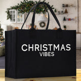 Christmas Vibes Cotton Canvas Chic Beach Tote Bag Multipurpose Tote Weekender Tote Gift for Her Outdoor Tote Vacation Tote Large Beach Bag - Aaria Tees Aaria Tees