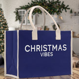 Christmas Vibes Cotton Canvas Chic Beach Tote Bag Multipurpose Tote Weekender Tote Gift for Her Outdoor Tote Vacation Tote Large Beach Bag - Aaria Tees Aaria Tees