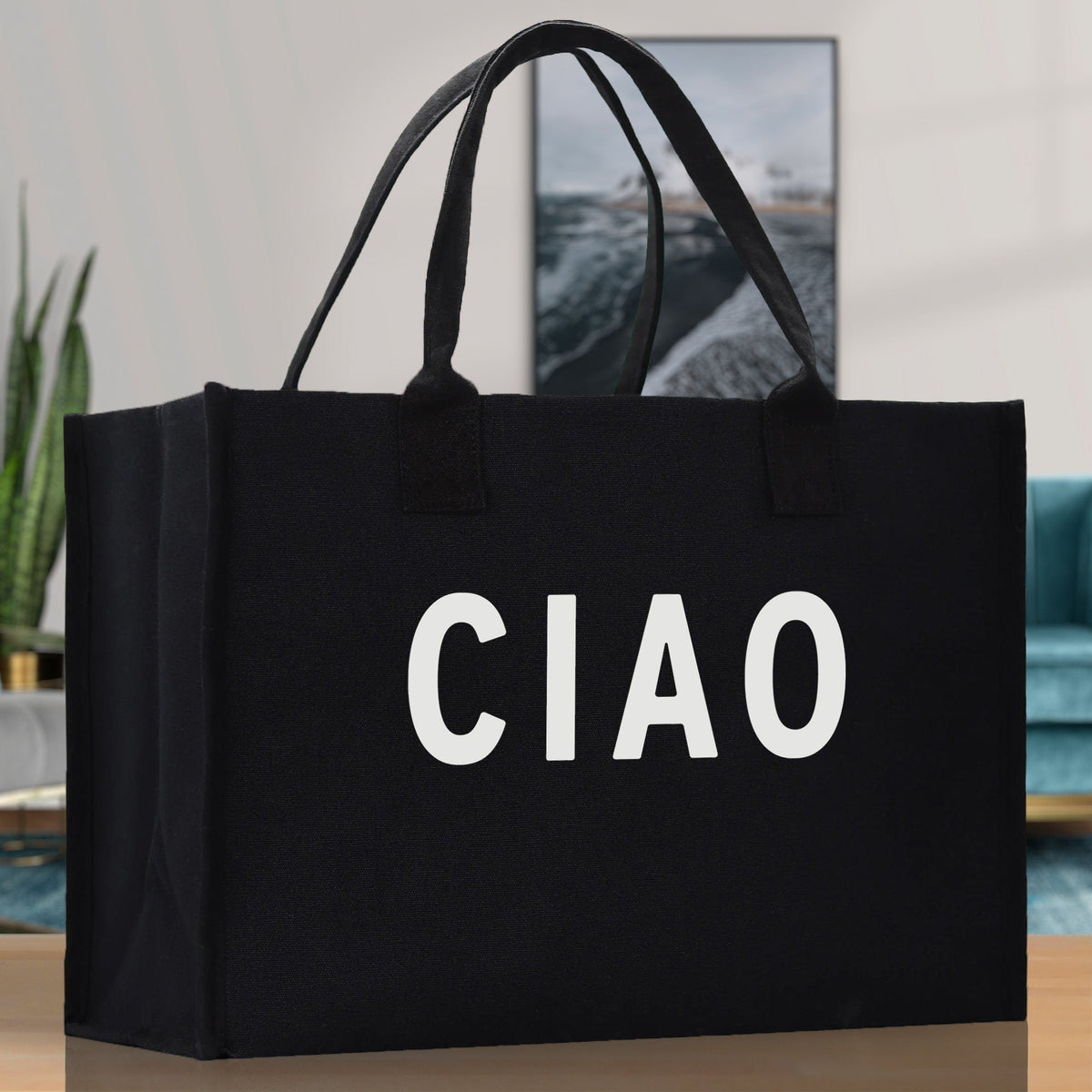 Ciao Cotton Canvas Chic Beach Tote Bag Multipurpose Tote Weekender Tote Gift for Her Outdoor Tote Vacation Tote Large Beach Bag - Aaria Tees