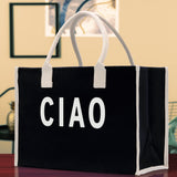 Ciao Cotton Canvas Chic Beach Tote Bag Multipurpose Tote Weekender Tote Gift for Her Outdoor Tote Vacation Tote Large Beach Bag - Aaria Tees Aaria Tees